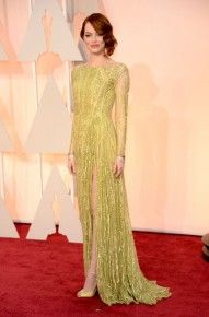 Emma Stone went for sparkle in a shimmery yellowy Elie Saab gown.